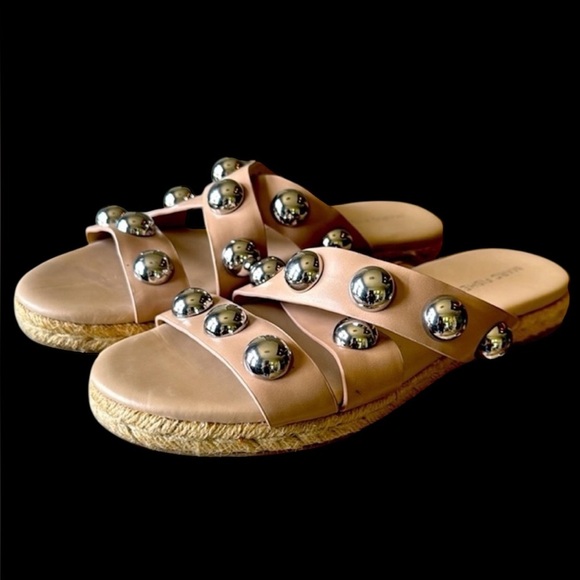 Marc Fisher Prisca Ball Silver Studded Slides size 8.  Very good condition. - Picture 1 of 16